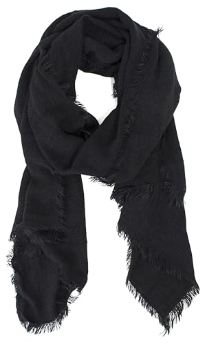 stylesilove Women Solid Color Frayed Edges Cashmere Blend Blanket Scarf Autumn Winter Soft Woven Wrap Shawl
