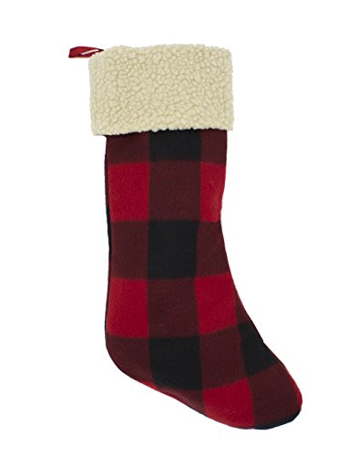 Fennco Styles Buffalo Plaid with Sherpa Border Tree Skirt 56" Round - Red Tree Skirt for Home, Christmas Tree, Holiday Decoration and Special Events