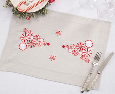 Fennco Styles Embroidered Peppermint Holiday Table Runner 16" W x 72" L - Silver Festive Table Cover for Christmas, Family Gathering, Banquets and Special Events