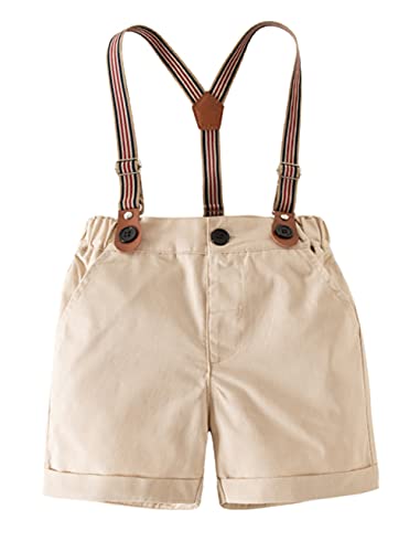 stylesilove Toddler Little Boys Classic Cotton Chino Shorts with Stripe Suspenders for Casual, Formal Wear, Special Occasions