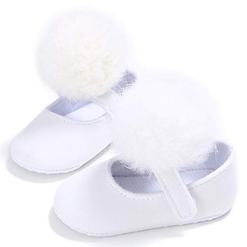 stylesilove Infant Baby Girl Cute Pom Pom Solid Ballet Soft Sole Anti-Slip Crib Shoes Pre-Walker Shoes 0-18M, 5 Colors