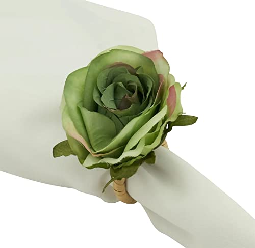 Fennco Styles Handmade Red Rose Flower Napkin Rings, Set of 4 - Floral Design Decorative Napkin Holders for Home, Dining Table, Banquet, Family Gathering, Holiday and Special Occasion