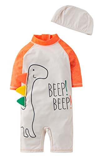 Styles I Love Kid Boys Dinosaur One-Piece Short Sleeve Zipper Rash Guard with Swim Hat 2pcs Swimsuit Beach Bathing Suit