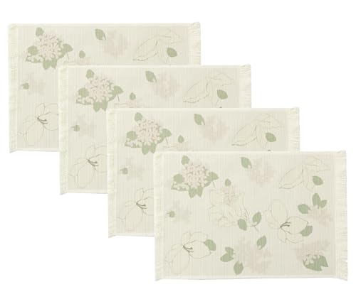 Fennco Styles Wildflowers Printed with Fringe Placemats 14" W x 19" L, Set of 4 - Pink Floral Table Mats for Dining Room, Banquets, Family Gatherings, and Holidays