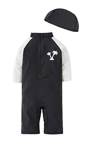 Styles I Love Kid Boys Black Long Sleeve One-Piece Zipper Rash Guard Swimsuit with Swim Hat 2pcs Beach Swimwear