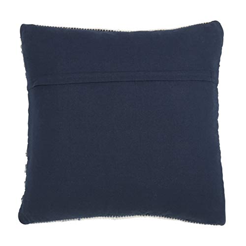 Fennco Styles Gênes Collection Bohemian Tasseled Chindi 100% Pure Cotton 18 x 18 Inch Throw Pillow with Case & Insert – Denim Accent Pillow for Couch, Bedroom and Living Room Décor