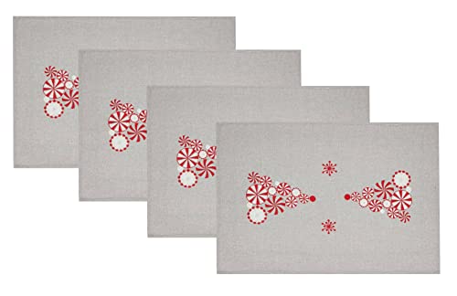 Fennco Styles Embroidered Peppermint Holiday Table Runner 16" W x 72" L - Silver Festive Table Cover for Christmas, Family Gathering, Banquets and Special Events