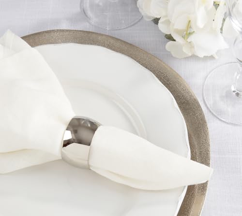 Fennco Styles Silver Round Shape Metal Napkin Rings, Set of 4 - Brass Napkin Holders for Family Dinners, Banquets, Holidays, and Table Décor