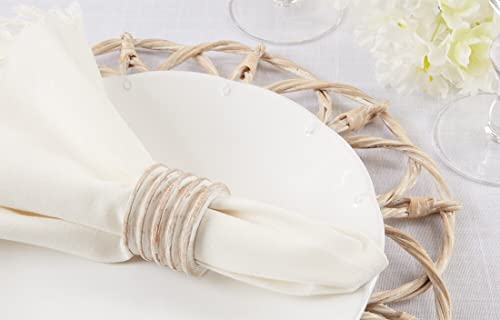 Fennco Styles Mango Wood Ribbed Napkin Rings, Set of 4 - Natural Decorative Wooden Napkin Holders for Home, Dining Room, Banquet, Family Gathering, Holiday and Special Occasion