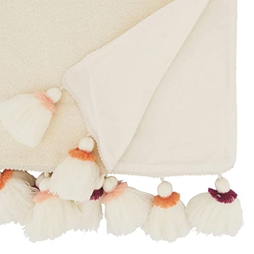 Fennco Styles Pink Tassel Cotton Table Runner 16" W x 72" L - Woven Table Cover for Home, Dining Room, Banquets, Family Gatherings and Special Occasions