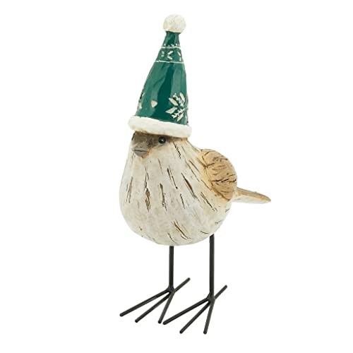 Fennco Styles Decorative Resin 4.5" High Standing Bird with Winter Hat Sculpture Figurine for Farmhouse, Tabletop, Bookshelf, Garden, Christmas and Holiday Décor