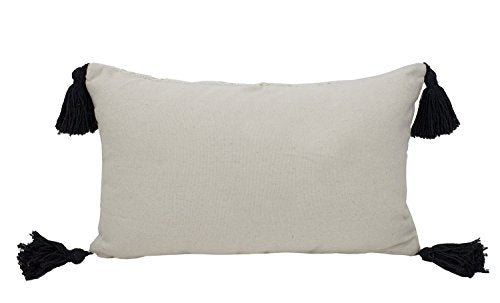 Fennco Styles Ivory Boho Tribal Textured with Tassels Filled Throw Pillow 12" W X 20" L - Woven Diamond Accent Pillow for Home, Couch, Bedroom, and Office Decor