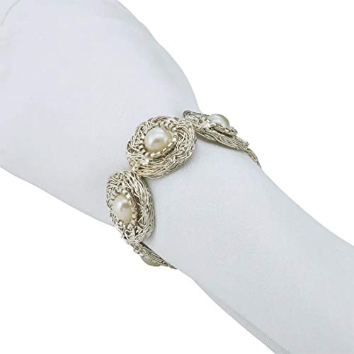 Fennco Styles Vintage Pearl Bead Napkin Rings, Set of 4 - Gold Metal Napkin Holders for Home, Dining Room, Banquet, Family Gathering, Holiday Décor and Special Occasion