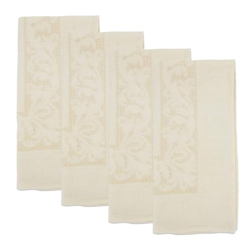 Fennco Styles Ecru Jacquard Floral Tablecloth 65" W x 90" L Rectangle Flower Table Cover