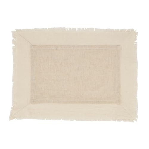 Fennco Styles Double-Layer Fringe Cotton Blend Placemats 14" W X 20" L, Set of 4 - Natural Woven Table Mats for Home Décor, Holiday, Banquet, Family Gathering, Special Occasion