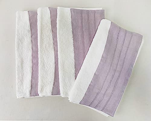 Fennco Styles Two Tone Terry Cotton Towels with Linen Border 12x20 Inch Guest Towels, Set of 4 – Modern Hand Towels for Bathroom Décor, Bar Accessories, Wedding Gifts