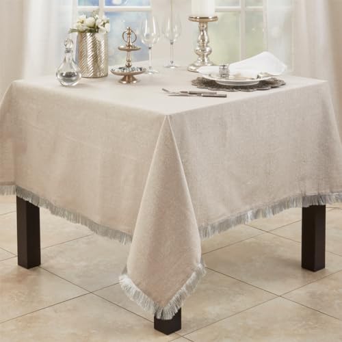 Fennco Styles Shimmer Metallic Cotton Table Runner 16" W x 72" L - Silver Table Cover for Home Décor, Dining Table, Banquet, Family Gathering, Holiday, and Special Occasion