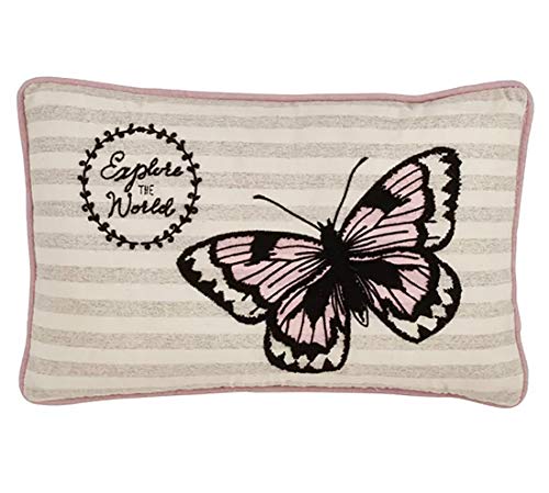 Fennco Styles Explore The World Butterfly Decorative Throw Pillow Cover 13" W x 20" L - Pink Rectangle Cushion Case for Christmas, Home, Couch, Office, Living Room Décor