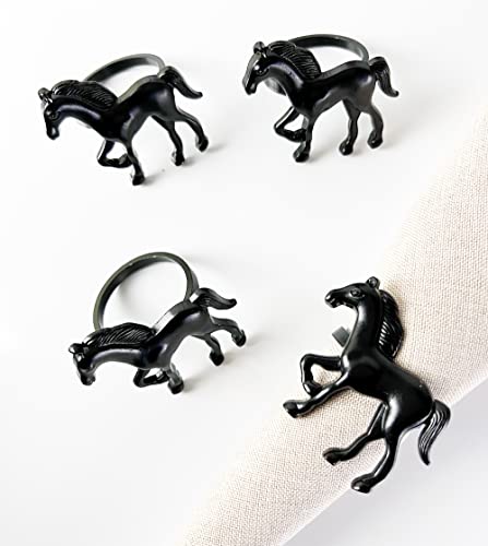 Fennco Styles Horse Metal Napkin Rings, Set of 4 - Silver Animal Napkin Holders for Home, Dining Table Décor, Banquets, Holidays, Family Gatherings and Special Occasions