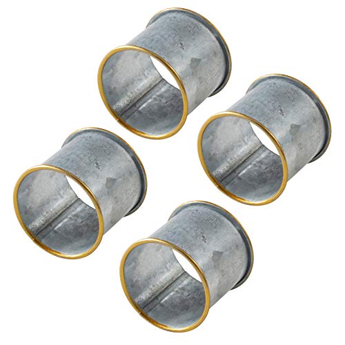 Fennco Styles Sousplat Collection Farmhouse Galvanized Metal Napkin Rings, Set of 4 – Silver Napkin Rings for Banquets, Family Dinners, Special Events and Table Décor