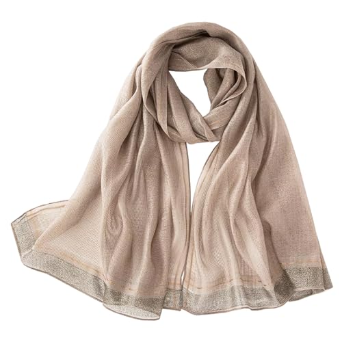 stylesilove Women Shimmering Striped Scarf Silk-like Scarves Ultra Lightweight Soft Shawl Neck Wraps