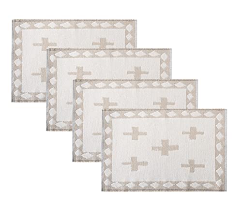 Fennco Styles Reversible Two-Tone Woven Plus Sign Placemats 14”W x 19”L, Set of 4 - Grey Textured Table Mats for Home, Dining Table Décor, Banquets, Holidays