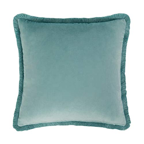 Fennco Styles Contemporary Velvet Fringed Solid Decorative Throw Pillow 17" W x 17" L - Navy Blue Cushion for Home, Couch, Bedroom and Office Décor