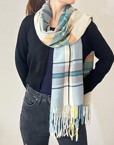 stylesilove Women Plaid Fringe Cashmere Scarf Warm Ultra Soft Scarves Shawl Neck Wraps for All Season, 5 Colors