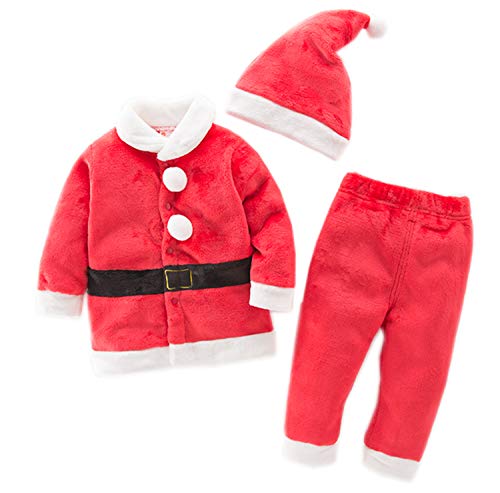 stylesilove Unisex Baby Boys Girls Santa Claus Christmas Fleece Long Sleeve Top, Pants and Hat 3pcs Holiday Outfit