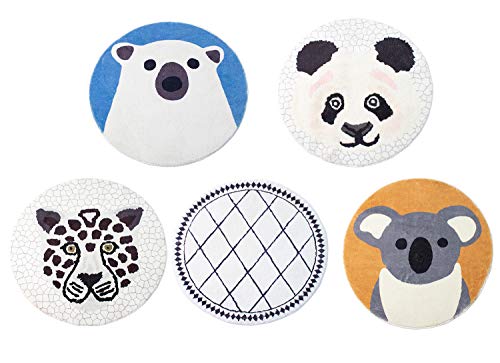 Fennco Styles Kids Cartoon White Panda Shag Area Rug 32" Round - Animal Design Soft Non-Slip Fleece Play Mat for Boys Girls Bedroom Décor, Kids Playroom, Living Room, Nursery Décor