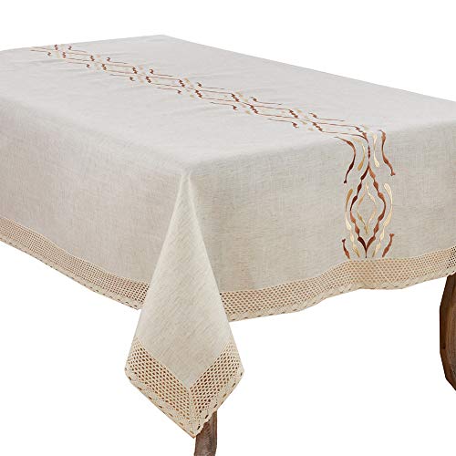 Fennco Styles Abstract Embroidery Lace Trim Table Linen Collection (72"X104" Rectangular)