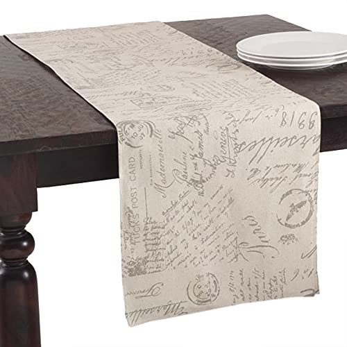 Fennco Styles Script Printed Contemporary Table Runner 16" W x 120" L - Natural Table Cover for Home, Dining Table, Banquet, Family Gathering and Special Occasion