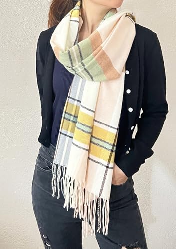 stylesilove Women Plaid Fringe Cashmere Scarf Warm Ultra Soft Scarves Shawl Neck Wraps for All Season, 5 Colors