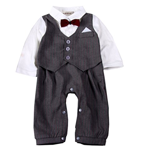 Styles I Love Baby Boy Wedding Tuxedo Bowtie Long Sleeve Romper Formal Onesie Special Occasion Outfit
