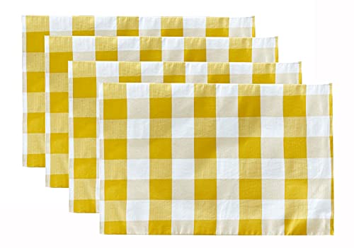 Fennco Styles Classic Buffalo Check Cotton Blend Table Runner 16" W x 36" L - Yellow Holiday Table Cover for Banquets, Christmas, Special Events and Home Décor