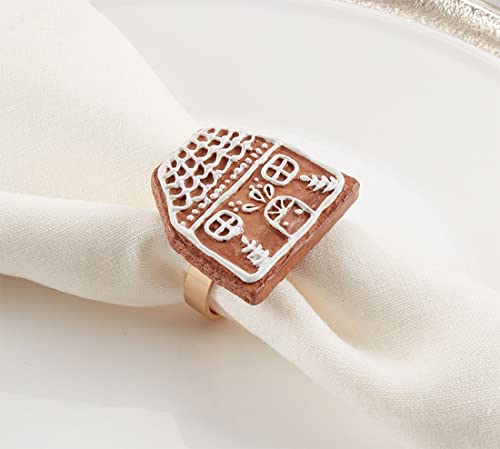 Fennco Styles Christmas Gingerbread Star Design Napkin Rings, Set of 4 - Brown Festive Napkin Holders for Home Décor, Winter Festivals, Family Dinner, Banquets and Special Events