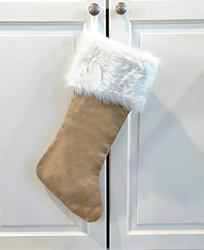 Fennco Styles Rustic Burlap White Faux Fur Trim Tree Skirt - Natural Christmas Tree Skirt for Holiday, Home Decor, Family Gathering and Special Occasion