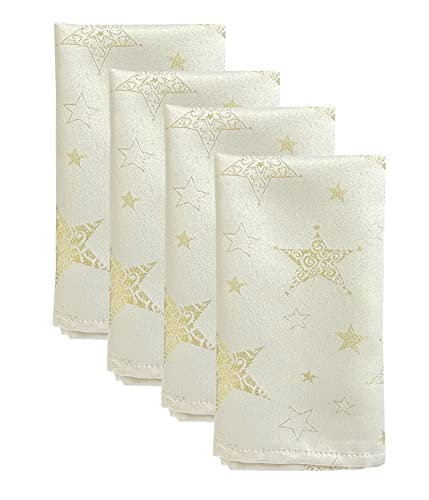 Fennco Styles Holiday Embroidered Metallic Star Tablecloth 70" W x 70" W - Ivory Woven Table Cover for Home Décor, Banquet, Family Gathering, Christmas, Special Occasion