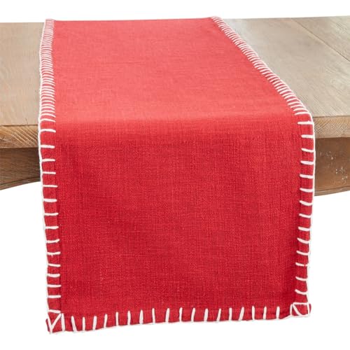 Fennco Styles Chunky Whip Stitch Cotton Table Runner 16" W x 72" L - Red Everyday Table Cover for Home Décor, Dining Table, Holiday, Banquets, Family Gatherings and Special Occasion