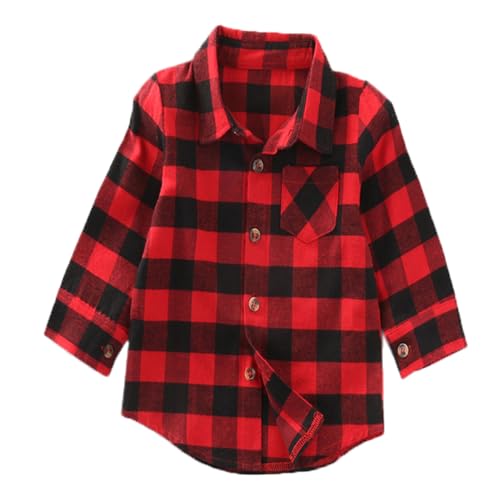 stylesilove Toddler Little Boys Red Buffalo Plaid Long Sleeve Button-Down Cotton Shirt Holiday Christmas Outfit
