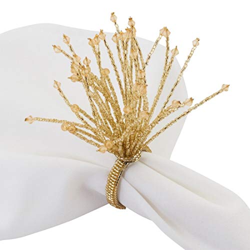 Fennco Styles Hand Beaded Spray Design Decorative Napkin Rings, Set of 4 - Silver Glass Beads Napkin Holders for Home, Dining Table, Banquets, Christmas Décor and Special Occasion