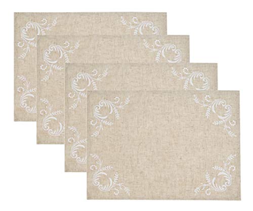 Fennco Styles Delicate Embroidered Vine Linen Blend Table Runner 16 x 72 Inch - Natural Table Cover for Home, Dining Room Décor, Banquets, Everyday Use and Special Occasion