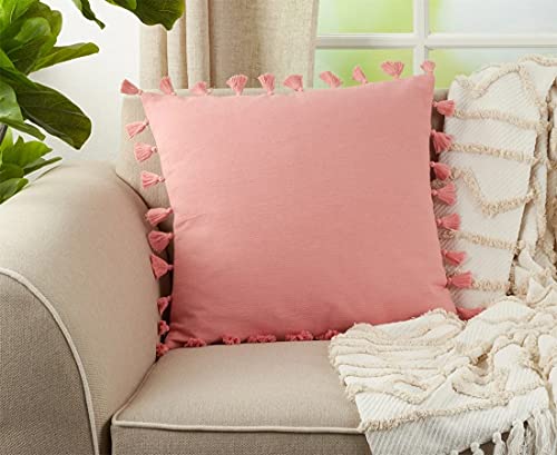 Fennco Styles Solid Tassel Cotton Decorative Throw Pillow 20" W x 20" L - Plain Cushion for Home, Couch, Living Room, Bedroom, Kids Room, Playroom, Bedroom and Office Décor
