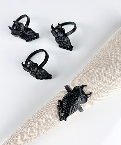 Fennco Styles Perched Owl Metal Napkin Rings, Set of 4 - Animal Napkin Holders for Home Décor, Dining Table, Banquets, Family Gathering and Special Occasions