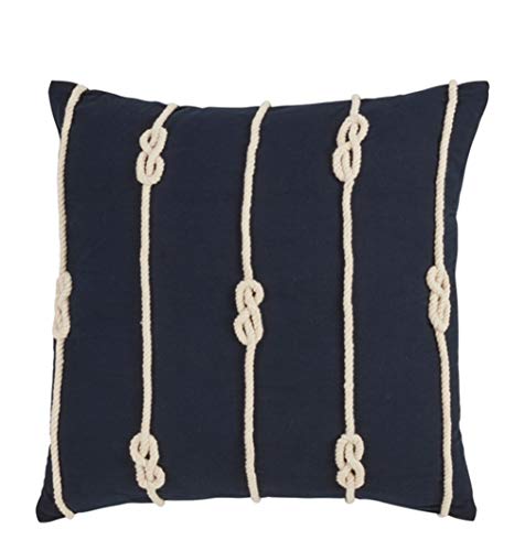 Fennco Styles Corda Di Mare Collection Nautical Rope 100% Pure Cotton 20 x 20 Inch Throw Pillow with Case & Insert - Navy Blue Accent Pillow for Couch, Bedroom and Living Room Décor