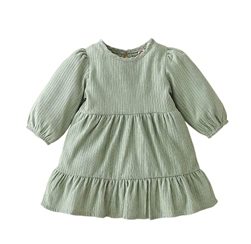 stylesilove Baby Toddler Girls Solid Ruffle Hem Long Puff Sleeve Corduroy Dress Princess Casual Spring Fall Outfit