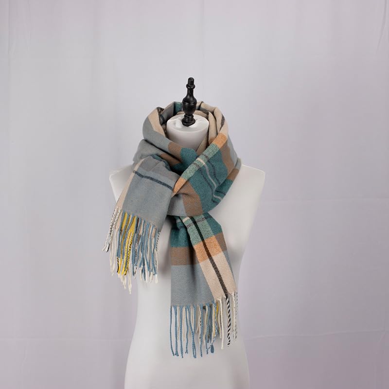 stylesilove Women Plaid Fringe Cashmere Scarf Warm Ultra Soft Scarves Shawl Neck Wraps for All Season, 5 Colors