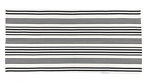 Fennco Styles Woven Ticking Striped Area Rug 24" W x 51" L - Grey Cotton Blend Carpet for Indoor Outdoor Floor Mat for Living Room, Entryway, Bedroom and Floor Décor