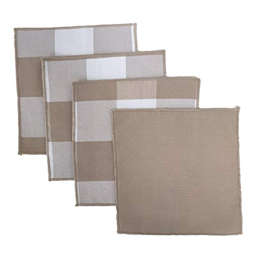 Fennco Styles Buffalo Check Double Layers Reversible Coasters 6"W x 6"L, Set of 4 - Handmade in USA - Plaid Cocktail Napkins for Everyday Use and Special Occasion