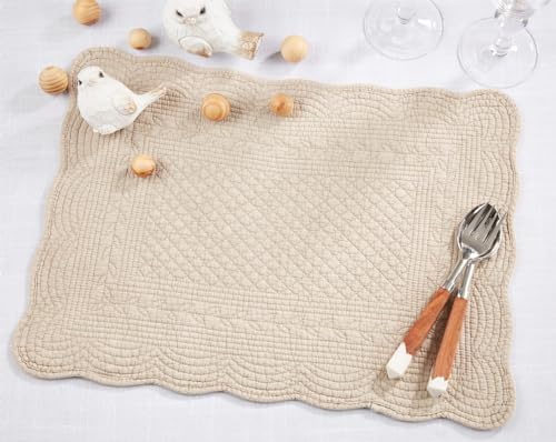 Fennco Styles Ivory Quilted Placemats 14" W X 20" L, Set of 4-100% Cotton Elegant Table Mats for Everyday Use, Dining Room Décor, Family Gatherings and Special Occasions